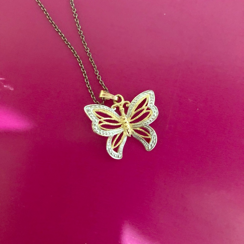 Gold + white gold butterfly necklace